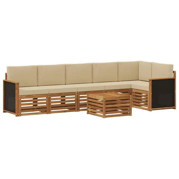 Snabb frakt vidaXL Sektionsoffgrupp 6 pcs Naturlig Massivt akaciaträ och polyester