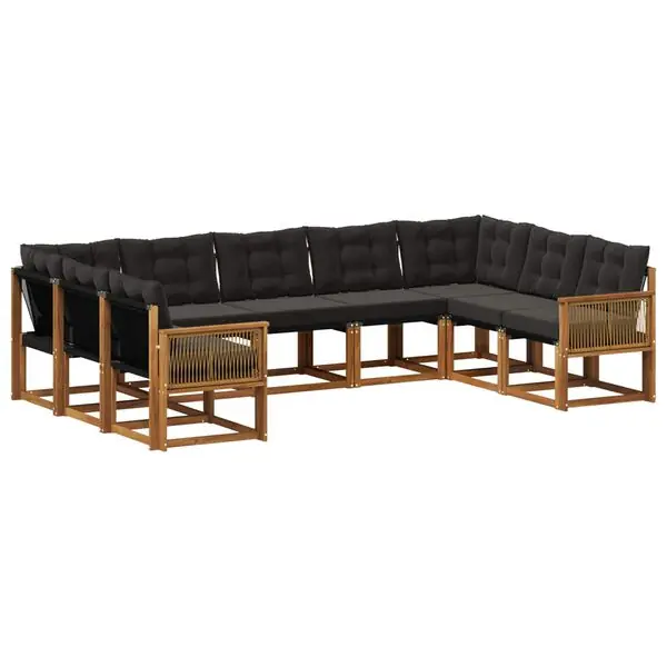 vidaXL Utomhussoffset med kudde 9 pcs Naturlig och svart Beställ nu