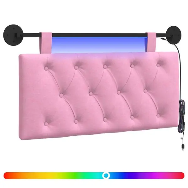 vidaXL Hängande sänggavel Med LED-lampa Rosa Tyg Premium