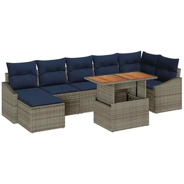 Lägg i varukorgen vidaXL Trädgårdsoffset med lagring 8 pcs Grå Poly rattan