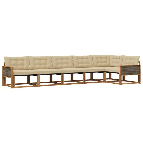 vidaXL Utomhussoffset med kudde 6 pcs Naturlig och Beige risnedsättning