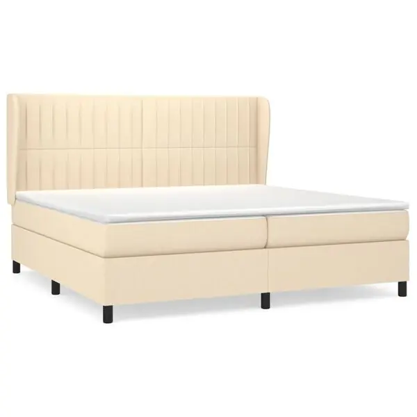 vidaXL Ramsäng med madrass gräddvit 200x200 cm tyg Beställ idag