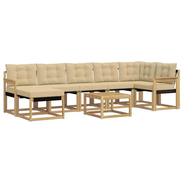 vidaXL Utomhussoffset med kudde 8 pcs Vit och Beige Beställ idag