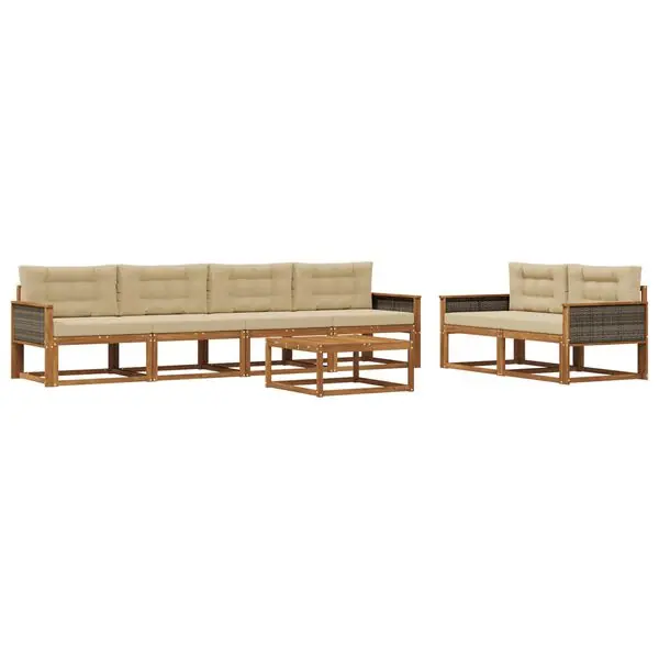 Begränsat erbjudande vidaXL Utomhussoffset med kudde 7 pcs Naturlig och Beige