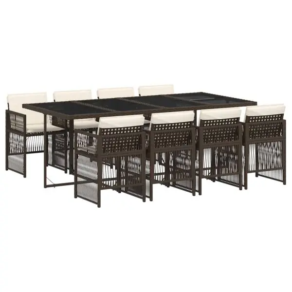 Endast idag vidaXL Matgrupp för trädgården med dynor 9 delar konstrotting brun