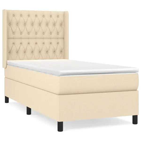 vidaXL Ramsäng med madrass gräddvit 90x200 cm tyg Expressleverans