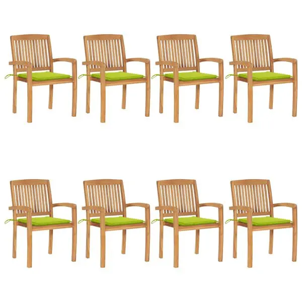 risnedsättning vidaXL Stapelbara trädgårdsstolar med dynor 8 st massiv teak