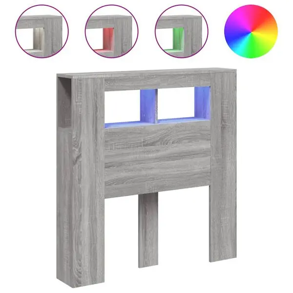 Lågt pris vidaXL Sänggavel LED grå sonoma 100x18,5x103,5 cm konstruerat trä
