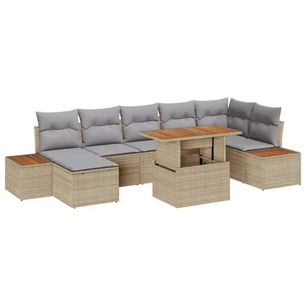vidaXL Trädgårdsoffset med lagring 8 pcs Beige Poly rattan Reapris