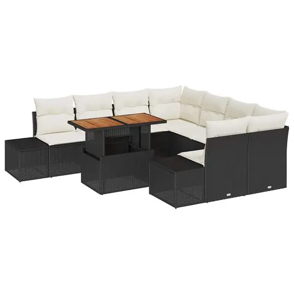 vidaXL Trädgårdsoffset med lagring 9 pcs Svart Poly rattan Kundfavorit