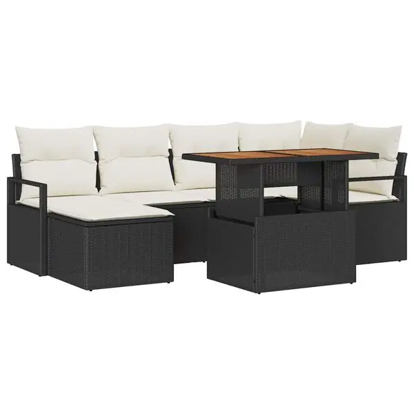 Premium vidaXL Trädgårdsoffset med lagring 7 pcs Svart Poly rattan