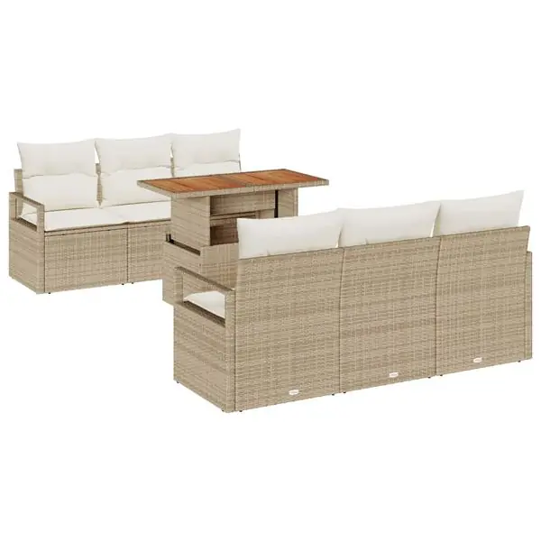 vidaXL Trädgårdsoffset med lagring 7 pcs Beige Poly rattan Erbjudande