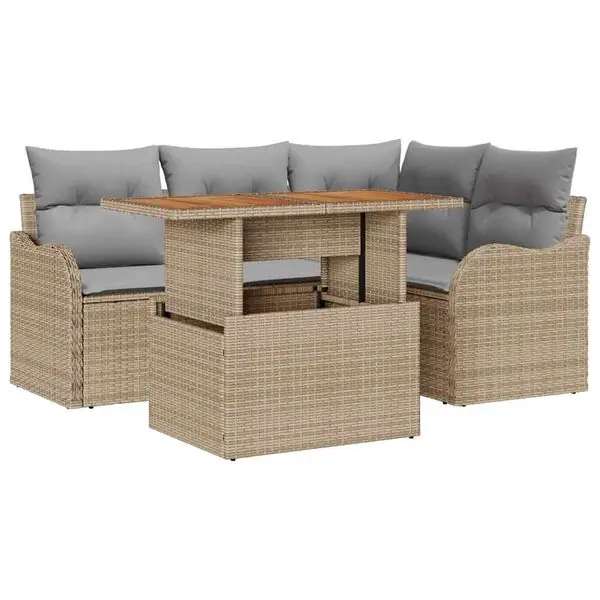 Nedsatt pris vidaXL Trädgårdsoffset med lagring 5 pcs Beige Poly rattan