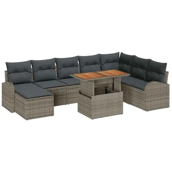 Handla nu vidaXL Trädgårdsoffset med lagring 9 pcs Grå Poly rattan