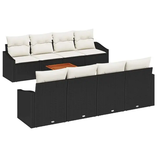 vidaXL Trädgårdsoffset med kudde 9 pcs Svart konstrotting Extra rabatt