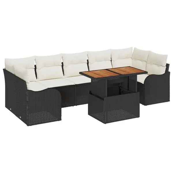 vidaXL Trädgårdsoffset med lagring 8 pcs Svart Poly rattan Fynd