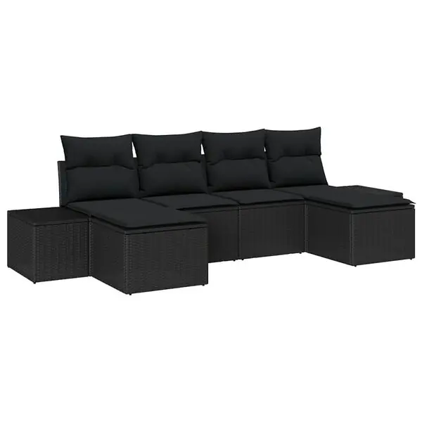 Endast denna vecka vidaXL Trädgårdsoffset med kudde med lagring 4 pcs Svart konstrotting