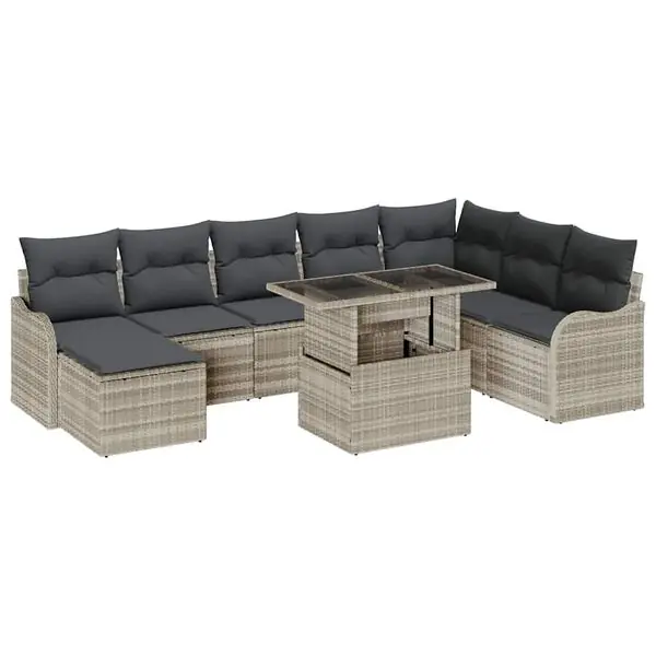 Fynd vidaXL Trädgårdsoffset med kudde 9 pcs Ljusgrå Poly rattan