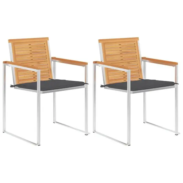 vidaXL Trädgårdsstolar 2 st med dynor massiv teak och stål Fynd