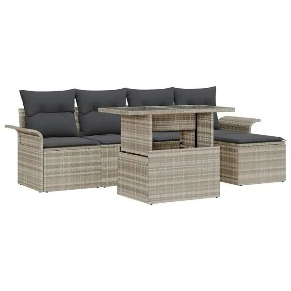 Nedsatt pris vidaXL Trädgårdsoffset med kudde 6 pcs Ljusgrå Poly rattan