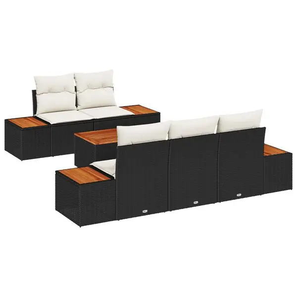 vidaXL Trädgårdsoffset med kudde 6 pcs Svart Poly rattan Lägg i varukorgen