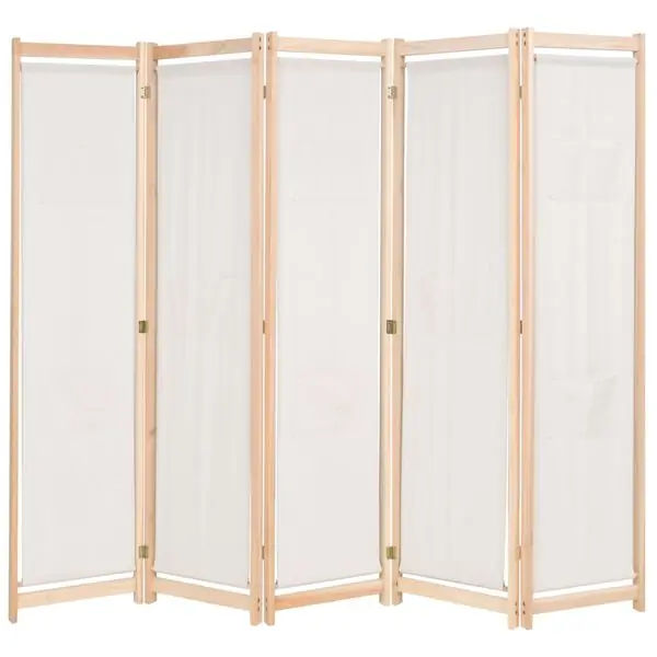 vidaXL Rumsavdelare 5 paneler gräddvit 200x170x4 cm tyg Endast idag