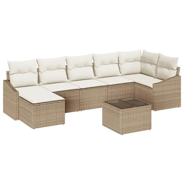 vidaXL Trädgårdsoffset 8 pcs Beige och gräddfärgad konstrotting Begränsat antal
