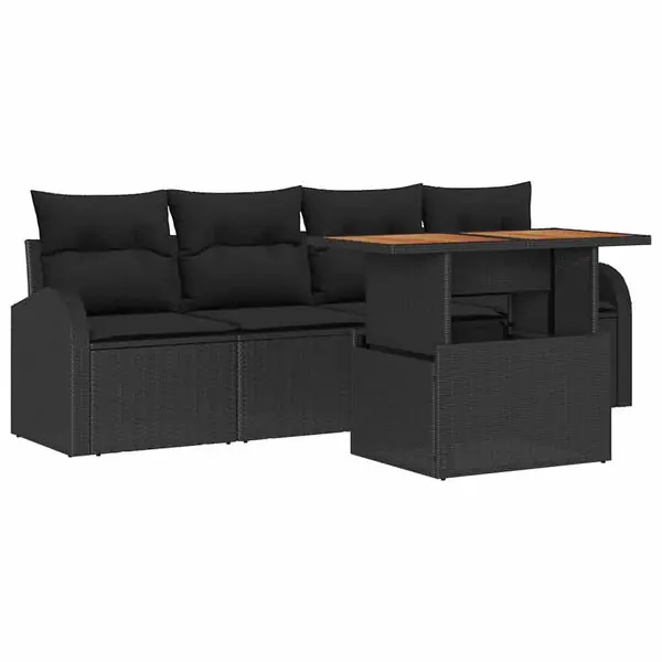 vidaXL Trädgårdsoffset med lagring 5 pcs Svart Poly rattan Snabb leverans