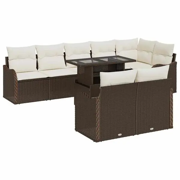 Kampanjpris vidaXL Lounge-set med kudde 9 pcs Brun Poly rattan