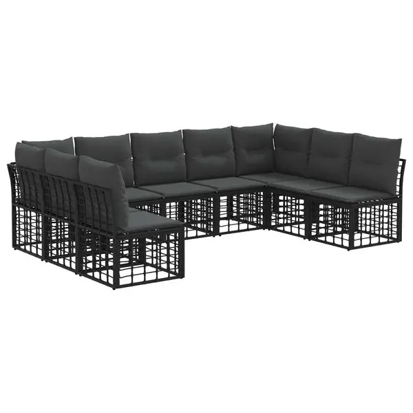 vidaXL Utomhussoffset med kudde 9 pcs Svart Polyester Billigare