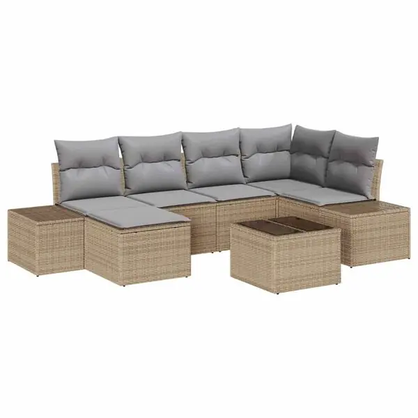 Kampanjpris vidaXL Trädgårdsoffset med kudde 6 pcs Beige och Ljusgrå konstrotting