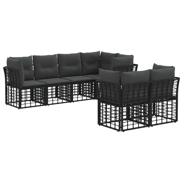 vidaXL Utomhussoffset med kudde 7 pcs Svart Polyester Trygg betalning