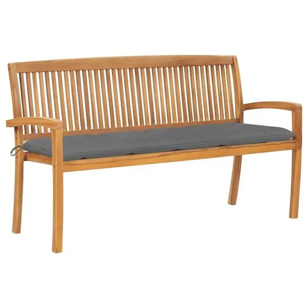 vidaXL Stapelbar trädgårdsbänk med dyna 159 cm massiv teak Premium