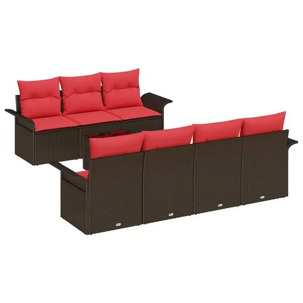 Lågt pris vidaXL Trädgårdsoffset med kudde 8 pcs Beige och Röd konstrotting