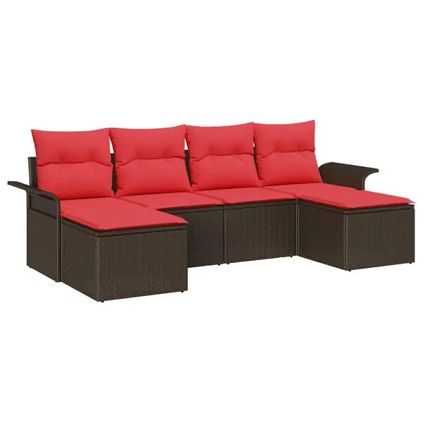 vidaXL Trädgårdsoffset med kudde med lagring 6 pcs Brun Poly rattan Fynd