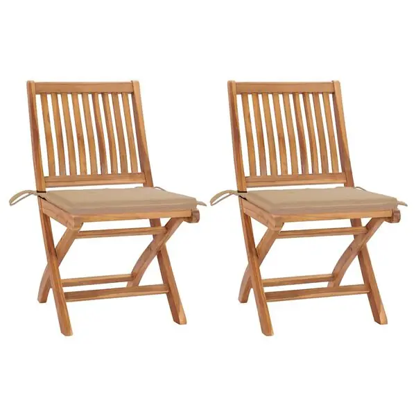 vidaXL Trädgårdsstolar med beige dynor 2 st massiv teak Fri frakt