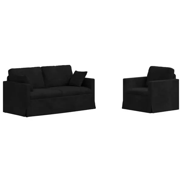 Kampanj vidaXL Soffset 2 pcs Svart 158 x 78 x 80 cm Sammet