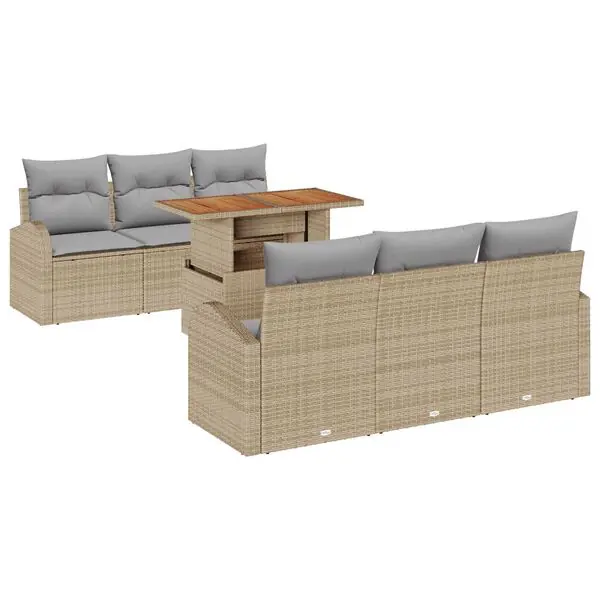 vidaXL Trädgårdsoffset med lagring 7 pcs Beige Poly rattan Säker betalning