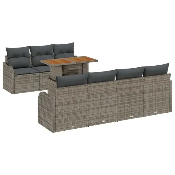 vidaXL Trädgårdsoffset med lagring 8 pcs Grå Poly rattan Billig