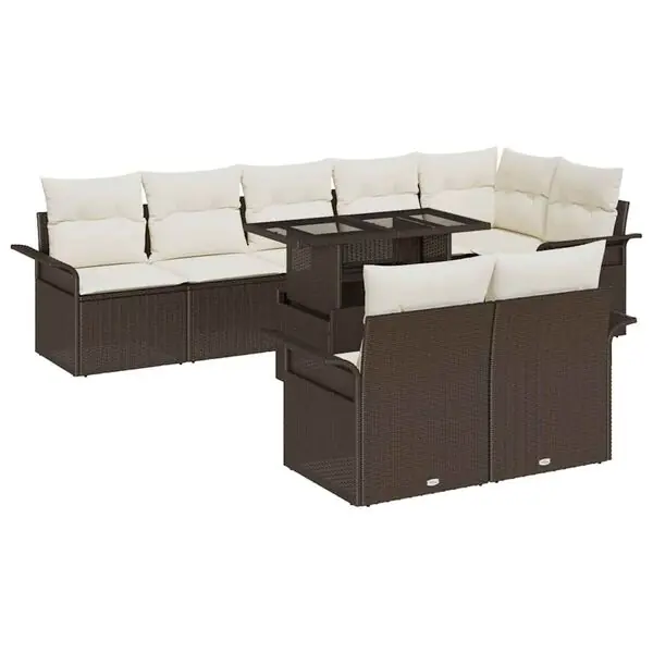 Köp online vidaXL Trädgårdsoffset med kudde 9 pcs Brun Poly rattan