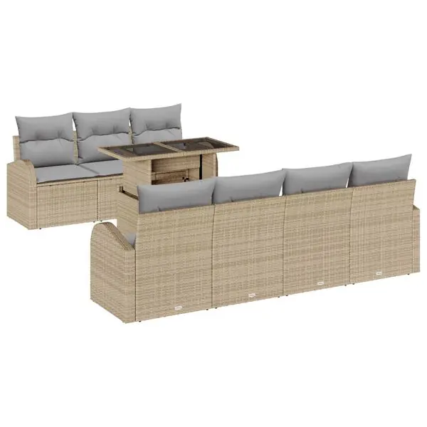 risnedsättning vidaXL Trädgårdsoffset med kudde 8 pcs Beige Poly rattan