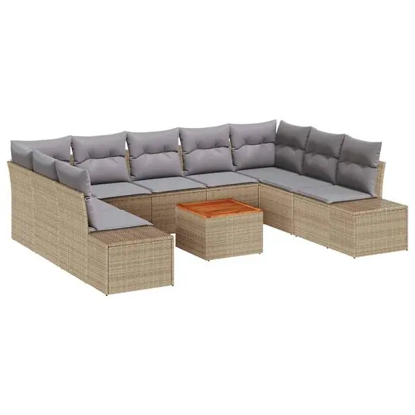 Säker betalning vidaXL Trädgårdsoffset med kudde 10 pcs Beige konstrotting