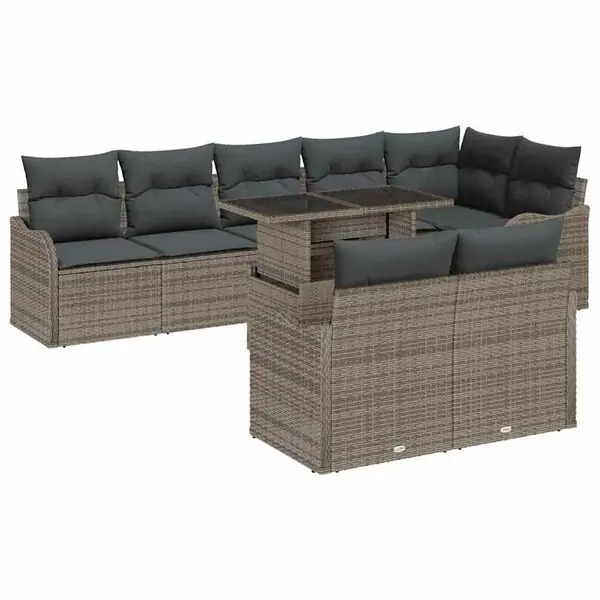 vidaXL Lounge-set med kudde 9 pcs Grå Poly rattan Endast idag