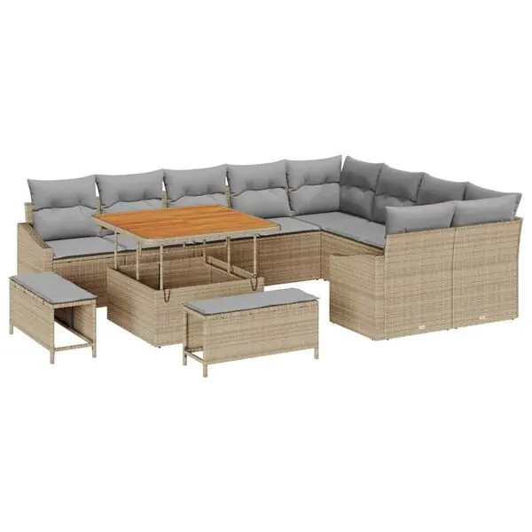 Kampanjpris vidaXL Trädgårdsoffset med kudde 12 pcs Beige konstrotting