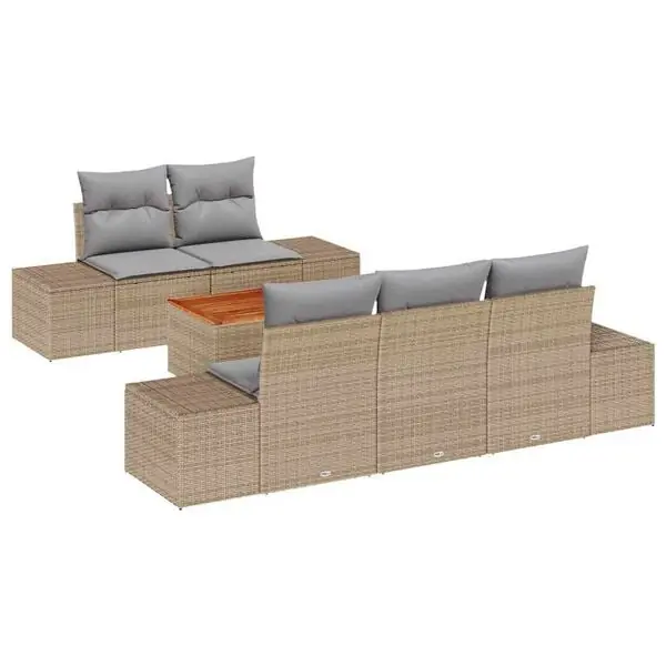 Rea vidaXL Trädgårdsoffset med kudde 6 pcs Beige konstrotting