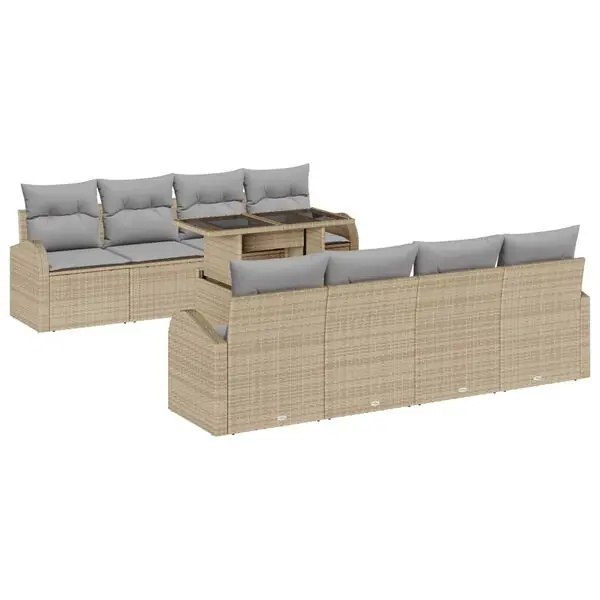 vidaXL Trädgårdsoffset med kudde 7 pcs Beige Poly rattan Utförsäljning