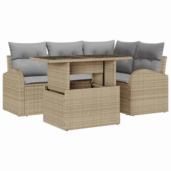 Kampanjpris vidaXL Trädgårdsoffset med kudde 5 pcs Beige konstrotting