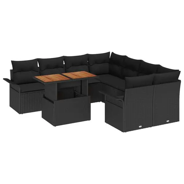vidaXL Trädgårdsoffset med lagring 9 pcs Svart Poly rattan Nedsatt pris