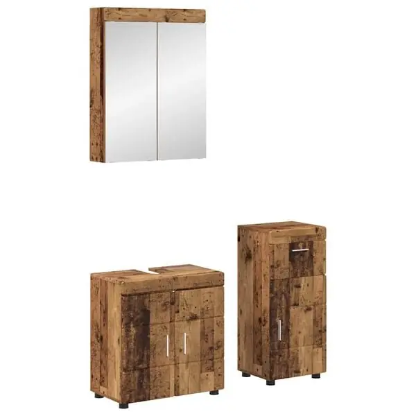 vidaXL Badrumsmöbelset TULUM 3 pcs Gammalt trä 60 x 34 x 63 cm Rabatter