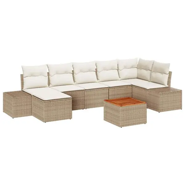 vidaXL Trädgårdsoffset med kudde 8 pcs Beige konstrotting Rabatt
